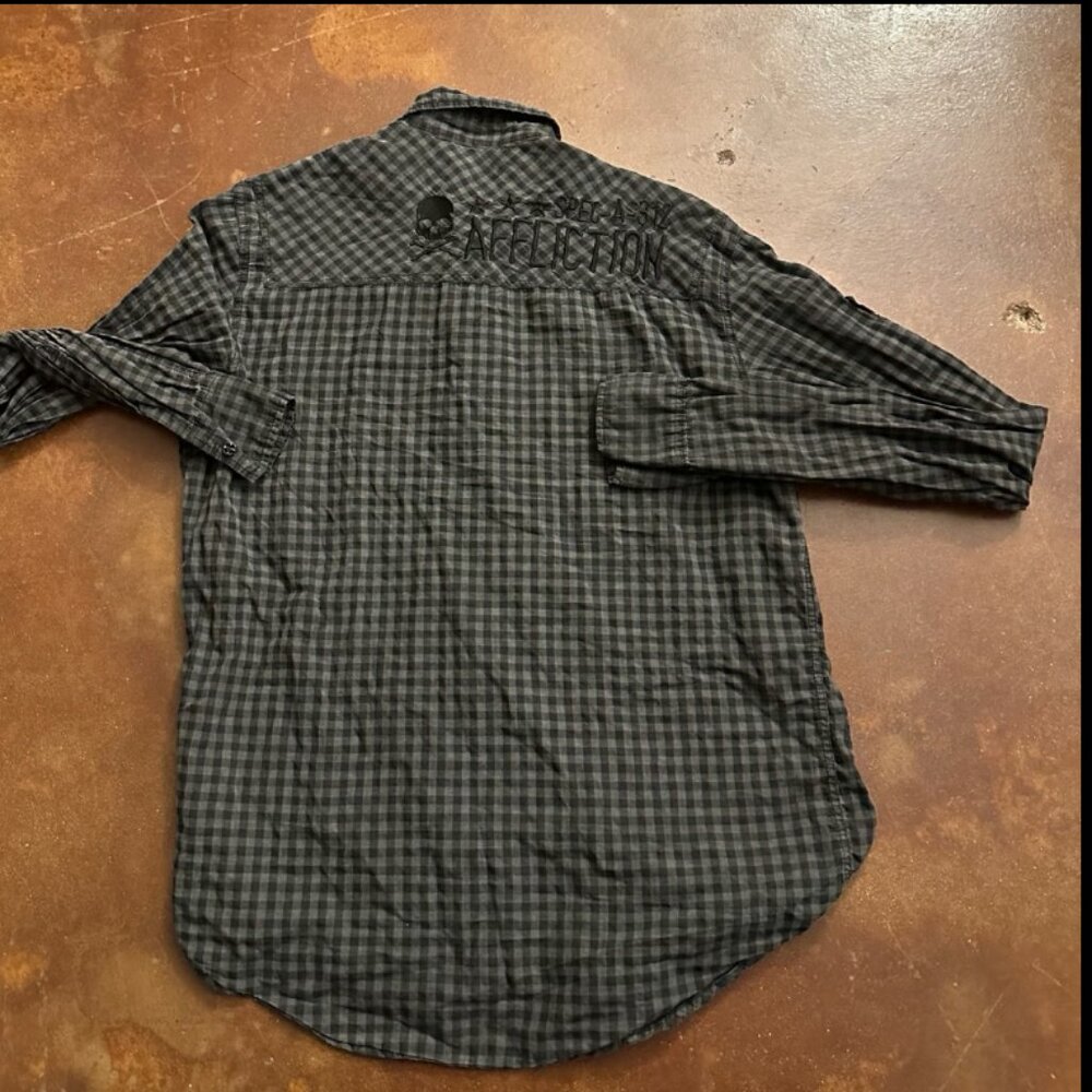 Affliction Black Premium Button Down Skull Y2k Me… - image 1